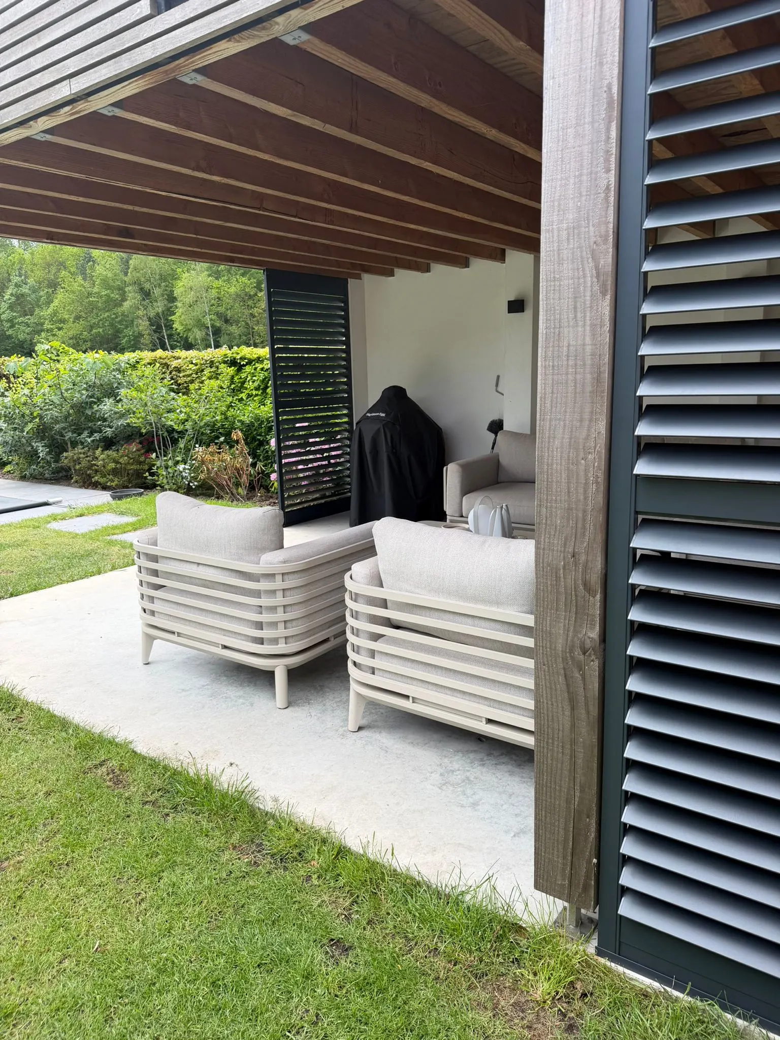 Full patio enclosure with aluminium plantation shutters