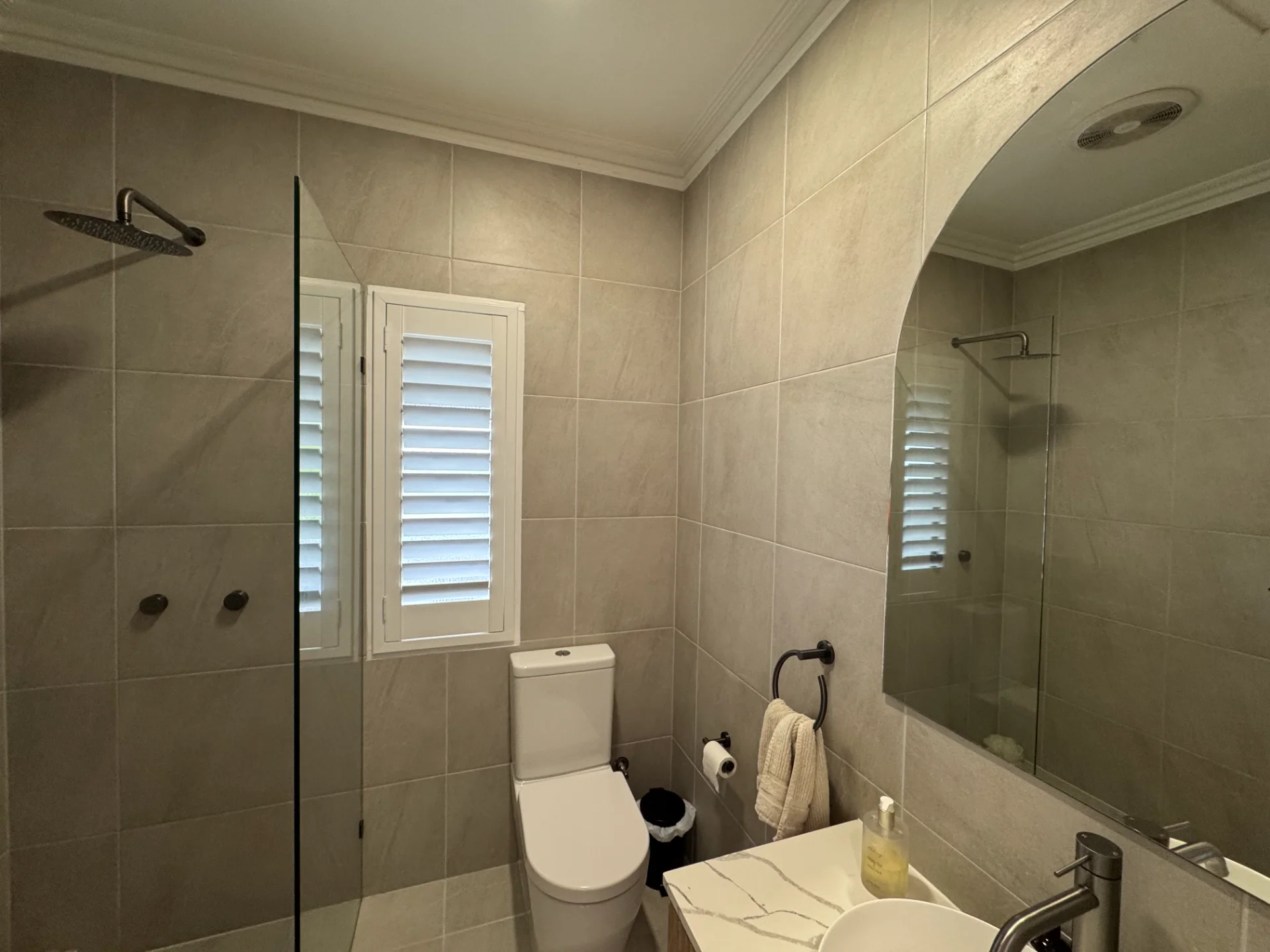Plantation shutters in a Nerang bathroom