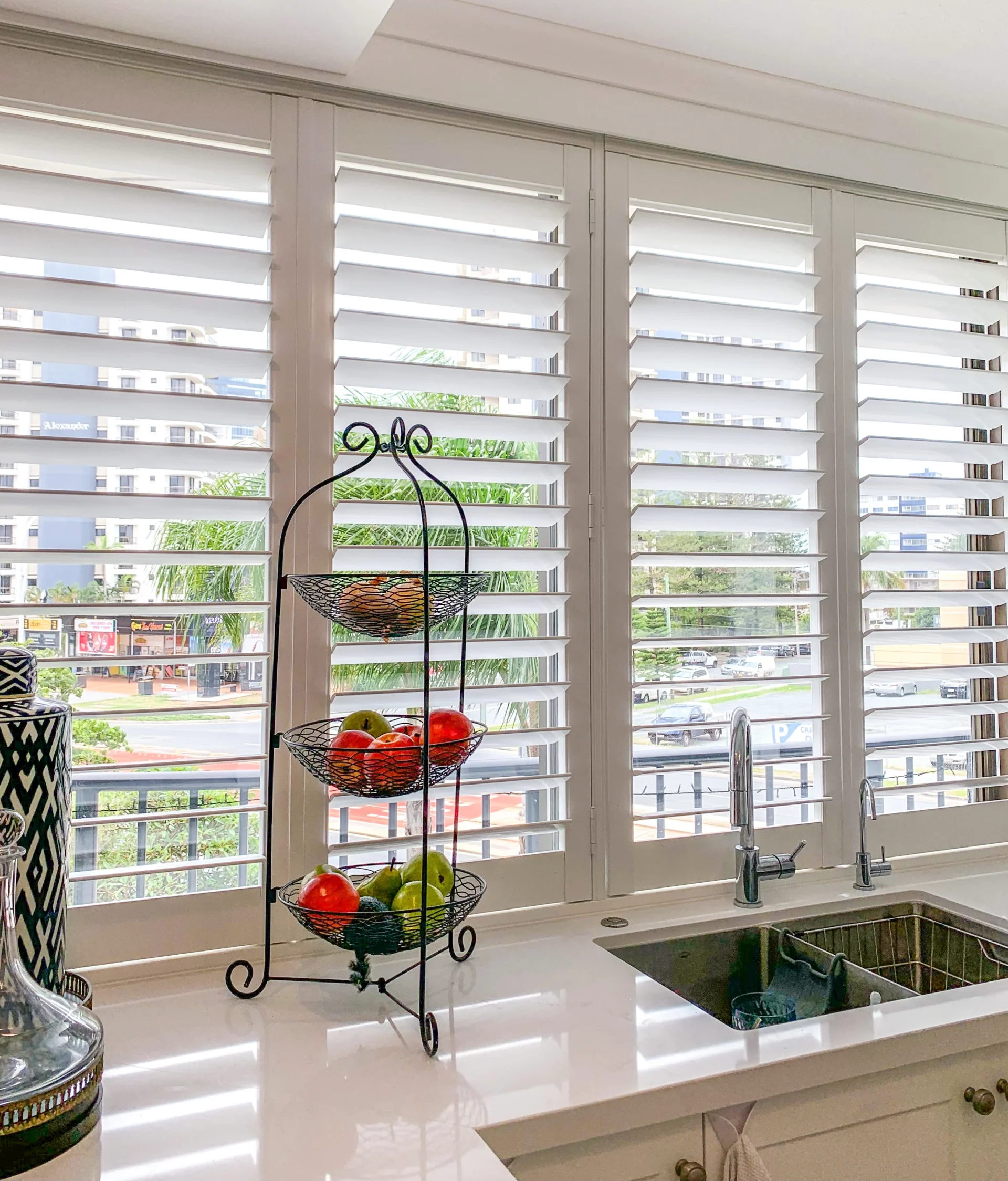 Hinged plantation shutters in a Surfers Paradise kitchen